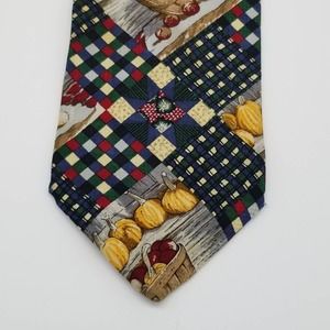Mens Neck Tie Fall Autumn Harvest Pumpkins Apples Halloween Plaid Farm